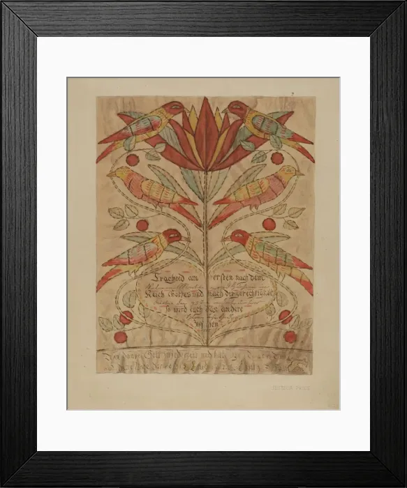 Framed Print : Fractur Drawing (Birth Certificate), c. 1936. Creator: Jessica Price Framed Print : Fractur Drawing (Birth Certificate), c. 1936. Creator: Jessica Price