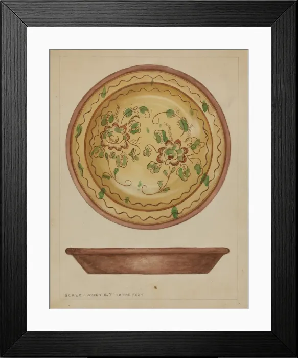 Framed Print : Pa. German Dish, c. 1936. Creator: Jessica Price Framed Print : Pa. German Dish, c. 1936. Creator: Jessica Price