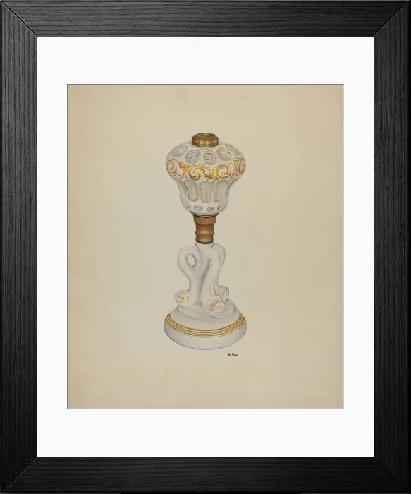 Framed Print : Dolphin Base Lamp, c. 1938. Creator: Ray Price