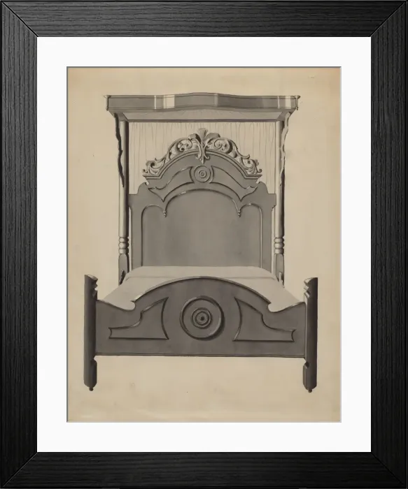 Framed Print : Half-canopy Carved Bed, c. 1936. Creator: Dorothy Posten Framed Print : Half-canopy Carved Bed, c. 1936. Creator: Dorothy Posten