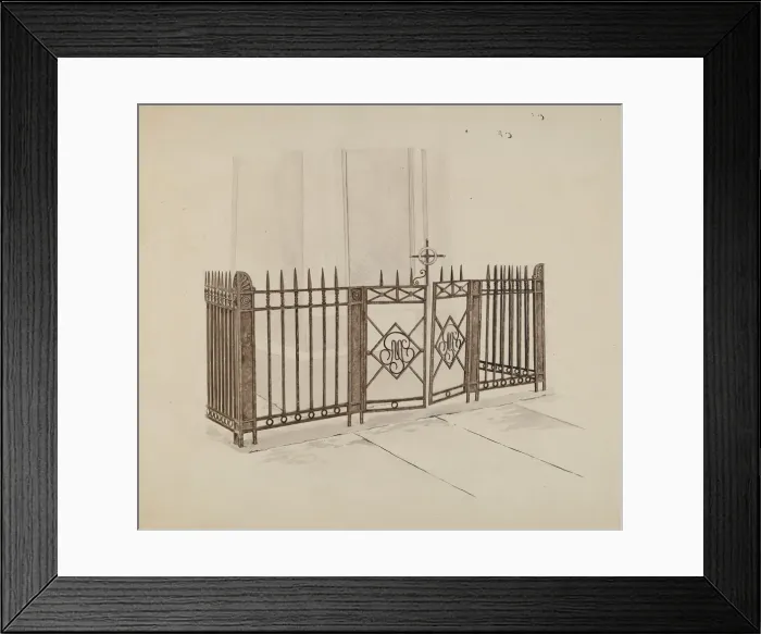 Framed Print : Iron Gate and Fence, c. 1937. Creator: Ray Price Framed Print : Iron Gate and Fence, c. 1937. Creator: Ray Price