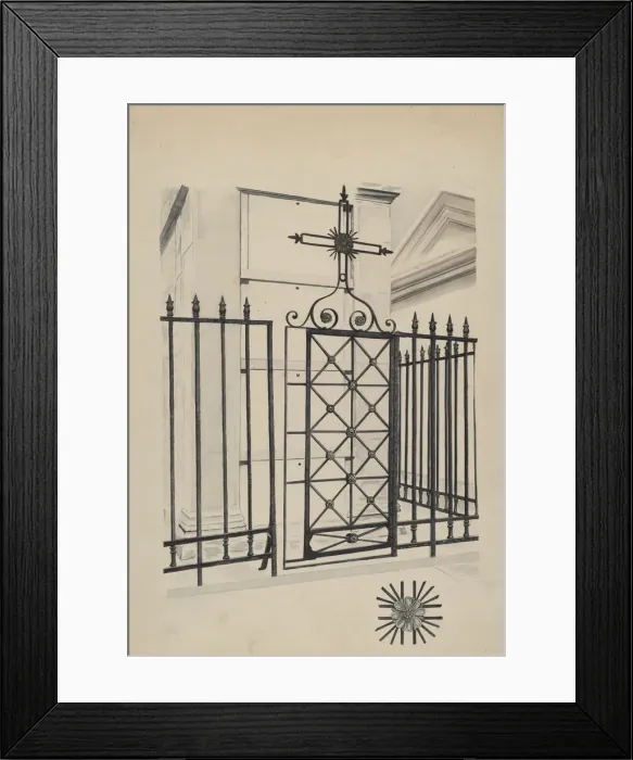 Framed Print : Iron Gate and Fence, c. 1936. Creator: Ray Price Framed Print : Iron Gate and Fence, c. 1936. Creator: Ray Price