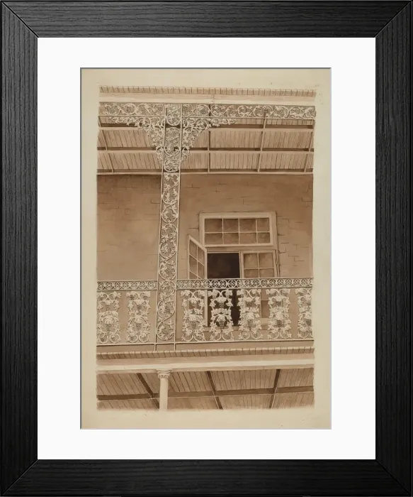 Framed Print : Cast Iron Balcony Rail, c. 1936. Creator: Ray Price Framed Print : Cast Iron Balcony Rail, c. 1936. Creator: Ray Price