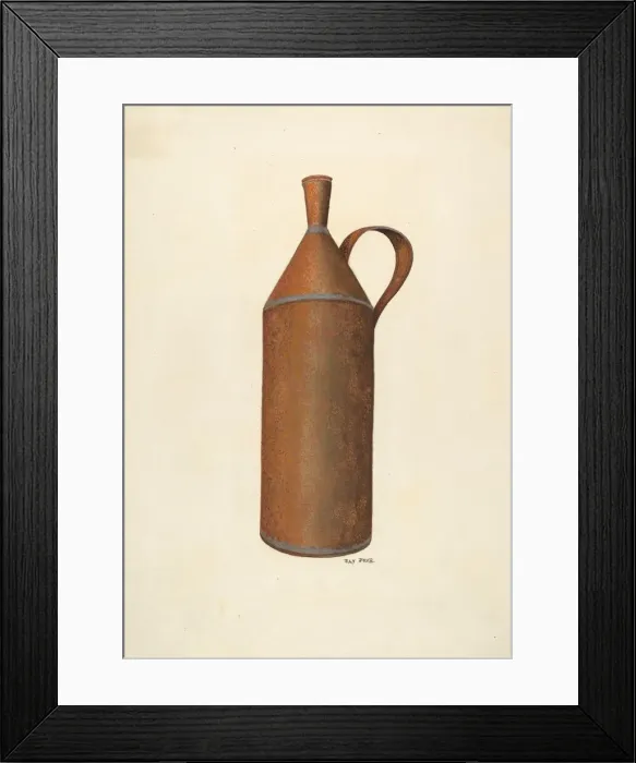 Framed Print : Tin Bottle, c. 1940. Creator: Ray Price Framed Print : Tin Bottle, c. 1940. Creator: Ray Price