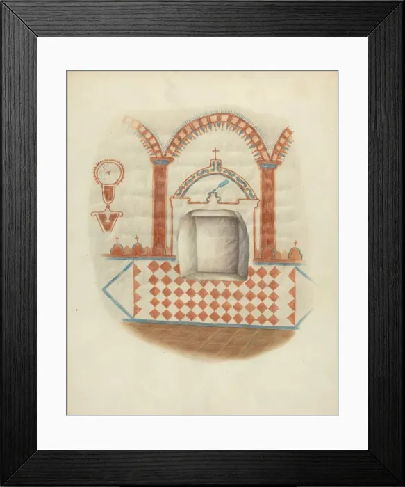 Framed Print : Wall Painting and Niche: Restoration Drawing, c. 1939. Creator: George E. Rhone