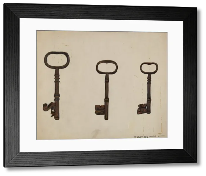 Framed Print : Keys to John Marshall House, c. 1937. Creator: Edna C. Rex Framed Print : Keys to John Marshall House, c. 1937. Creator: Edna C. Rex