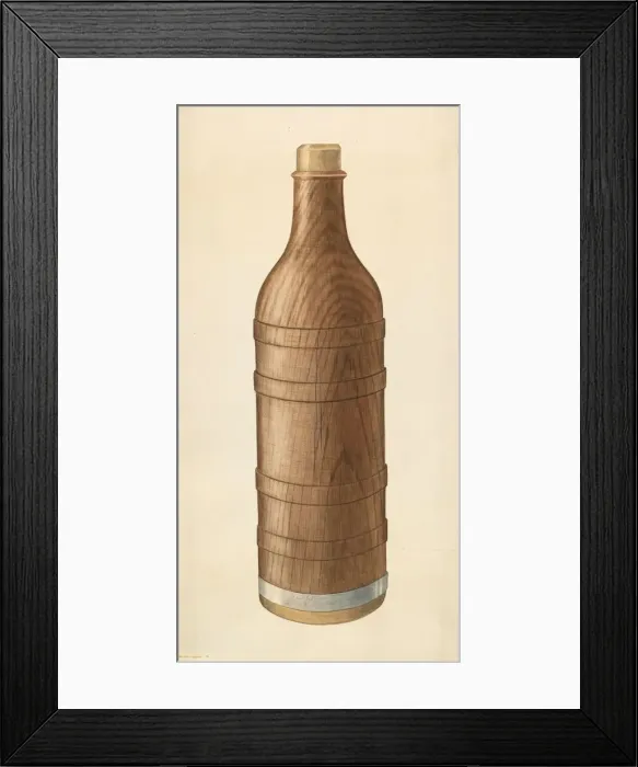 Framed Print : Wooden Wine Bottle, c. 1938. Creator: Wilbur M Rice Framed Print : Wooden Wine Bottle, c. 1938. Creator: Wilbur M Rice