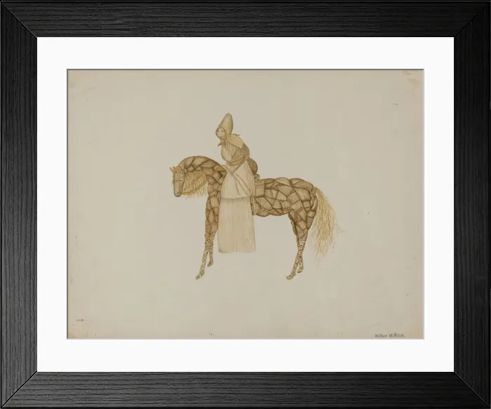 Framed Print : Corn Husk Doll on Horse, 1935 / 1942. Creator: Wilbur M Rice Framed Print : Corn Husk Doll on Horse, 1935 / 1942. Creator: Wilbur M Rice