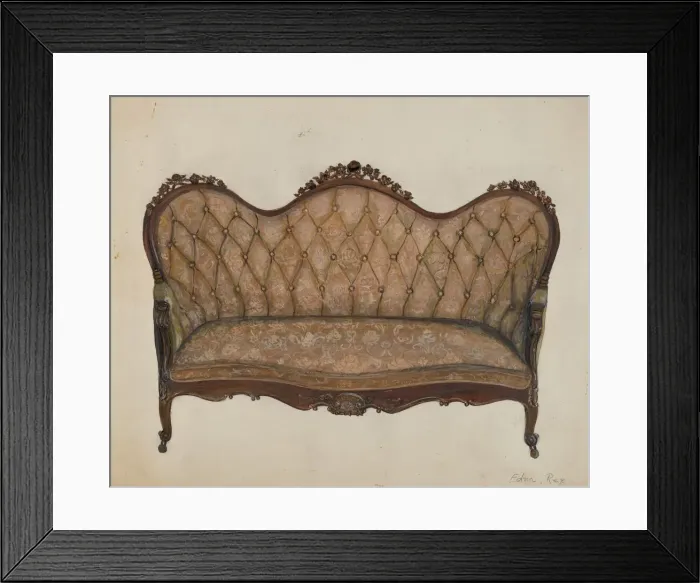 Framed Print : Settee-Sofa, c. 1937. Creator: Edna C. Rex