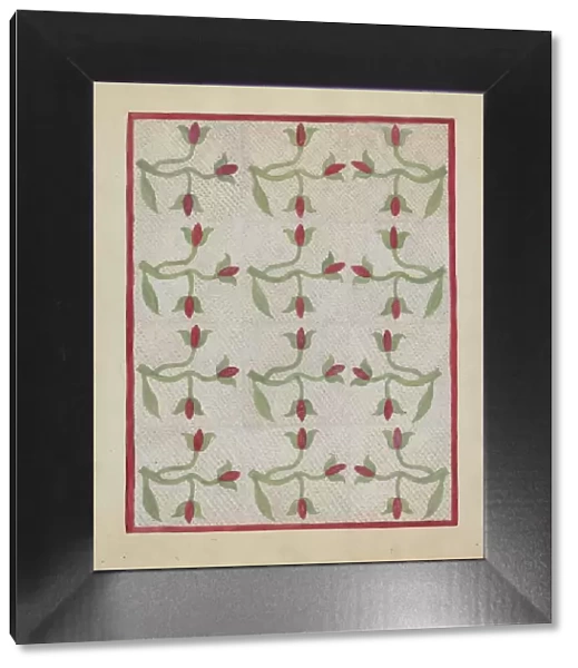 Tulip Pattern Quilt, c. 1937. Creator: Mabel Ritter