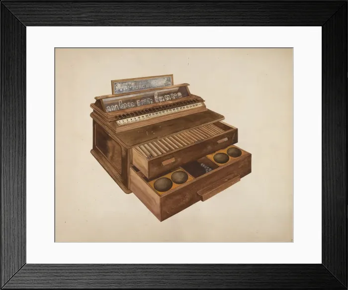 Framed Print : Wooden Cash Register, c. 1942. Creator: Wilbur M Rice Framed Print : Wooden Cash Register, c. 1942. Creator: Wilbur M Rice