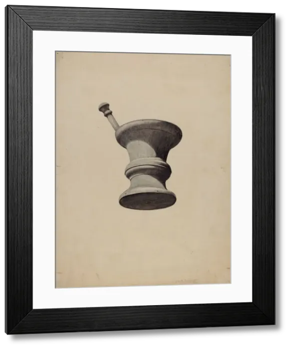Framed Print : Mortar and Pestle Sign, c. 1939. Creator: Sydney Roberts Framed Print : Mortar and Pestle Sign, c. 1939. Creator: Sydney Roberts