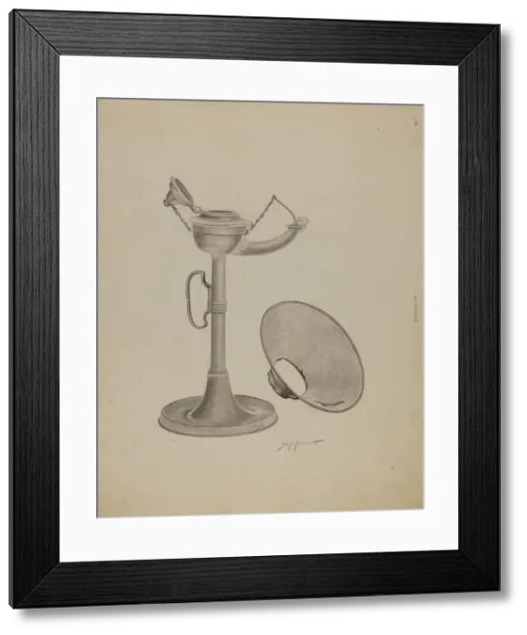 Framed Print : Pewter Lamp, c. 1941. Creator: Sydney Roberts Framed Print : Pewter Lamp, c. 1941. Creator: Sydney Roberts