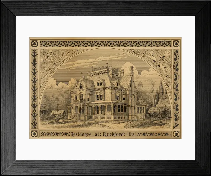 Framed Print : N. C. Thompson House, Rockford, Illinois, Perspective, 1876. Creator: Peter Bonnett Wight Framed Print : N. C. Thompson House, Rockford, Illinois, Perspective, 1876. Creator: Peter Bonnett Wight