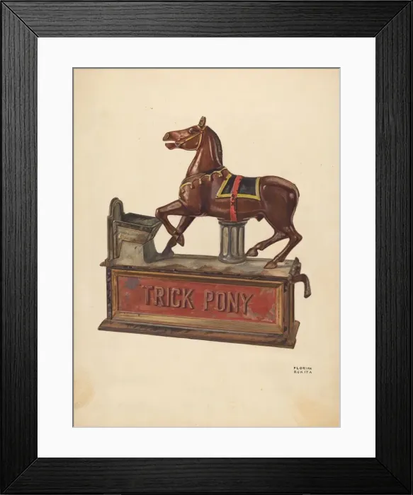 Framed Print : Toy Bank: Trick pony, c. 1937. Creator: Florian Rokita Framed Print : Toy Bank: Trick pony, c. 1937. Creator: Florian Rokita