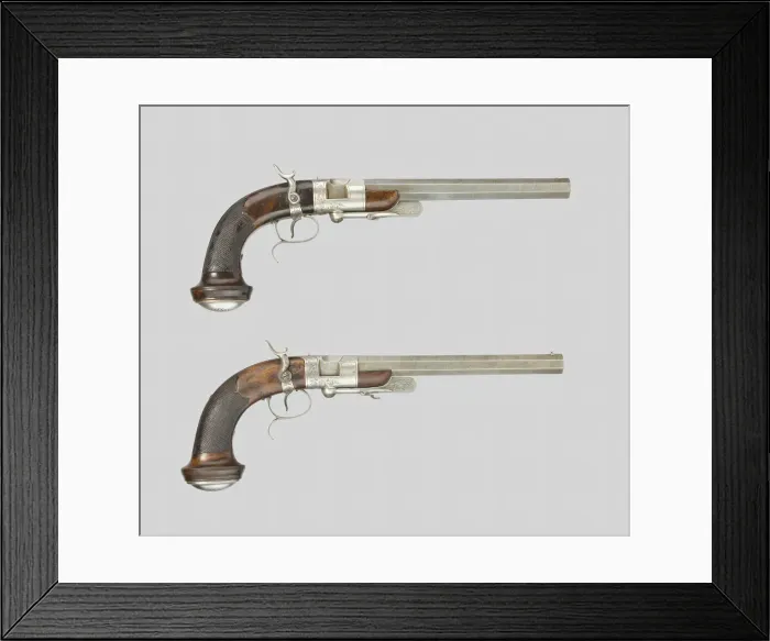 Framed Print : Pair of Breechloading Percussion Rifled Dueling Pistols, Paris, c. 1850 Framed Print : Pair of Breechloading Percussion Rifled Dueling Pistols, Paris, c. 1850