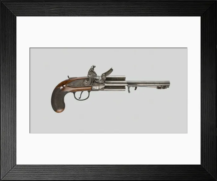 Framed Print : Flintlock Revolver with Bayonet, Philadelphia, 1820. Creator: Richard Constable