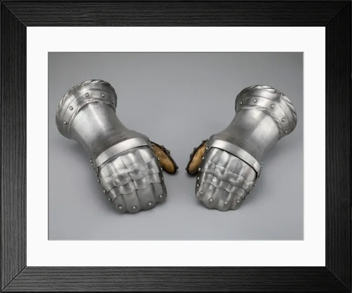 Framed Print : Pair of Mitten Gauntlets, Flanders, c. 1520 with modern restorations. Creator: Unknown Framed Print : Pair of Mitten Gauntlets, Flanders, c. 1520 with modern restorations. Creator: Unknown
