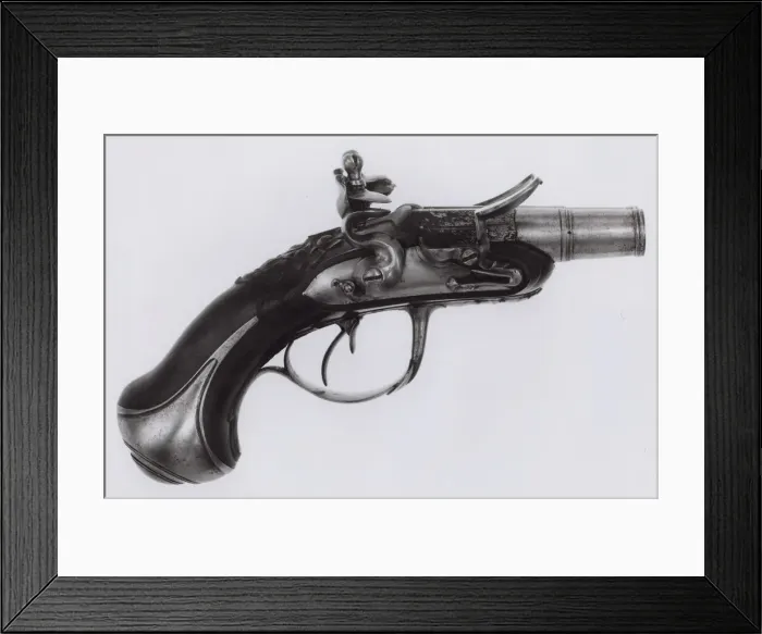 Framed Print : Double-Barrel Pocket Flintlock Breech-Loading Pistol, France, c. 1740 / 50 Framed Print : Double-Barrel Pocket Flintlock Breech-Loading Pistol, France, c. 1740 / 50