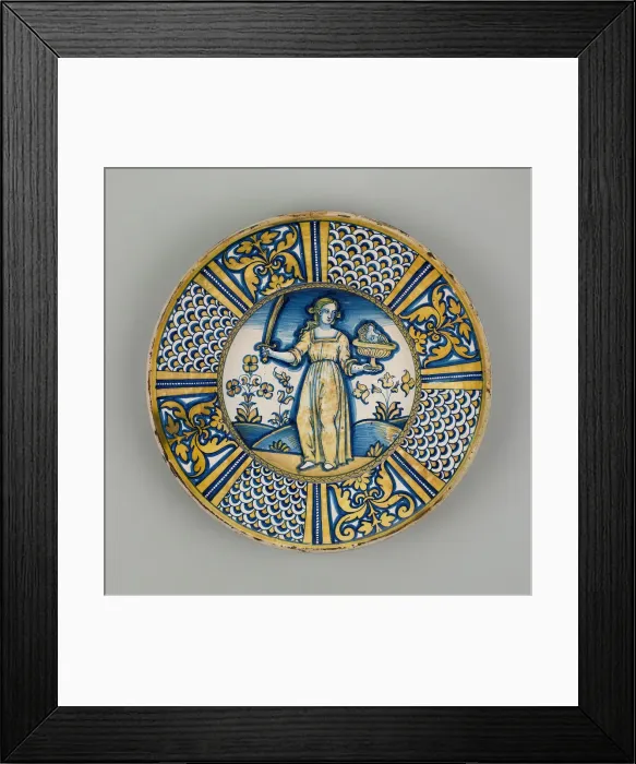 Framed Print : Display Plate with Judith Holding the Head of Holofernes, Deruta, 1500 / 1530 Framed Print : Display Plate with Judith Holding the Head of Holofernes, Deruta, 1500 / 1530