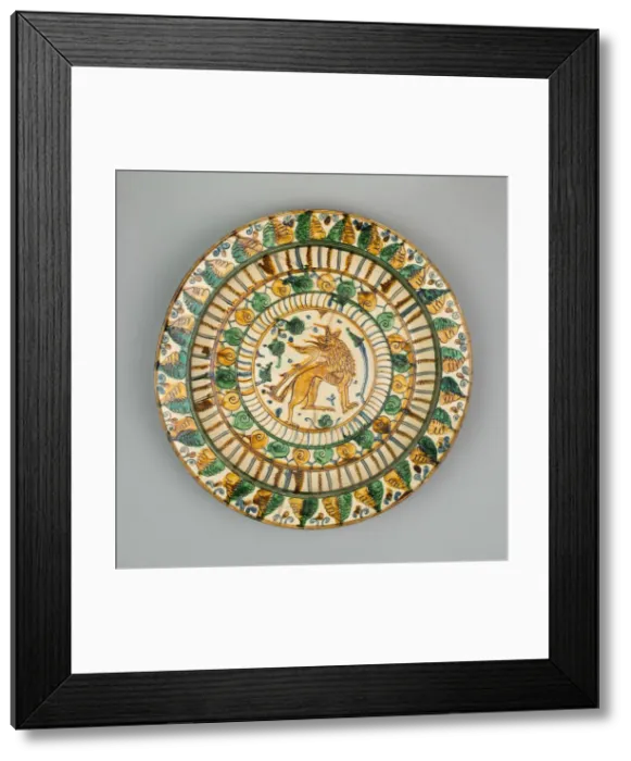 Framed Print : Dish with Rampant Lion, Northern Italy, 1500 / 1600. Creator: Unknown Framed Print : Dish with Rampant Lion, Northern Italy, 1500 / 1600. Creator: Unknown