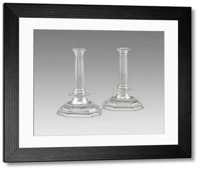 Framed Print : Pair of candlesticks, England, c. 1700 / 50. Creator: Unknown Framed Print : Pair of candlesticks, England, c. 1700 / 50. Creator: Unknown