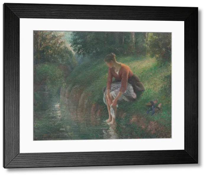 Framed Print : Woman Bathing Her Feet in a Brook, 1894 / 95. Creator: Camille Pissarro Framed Print : Woman Bathing Her Feet in a Brook, 1894 / 95. Creator: Camille Pissarro