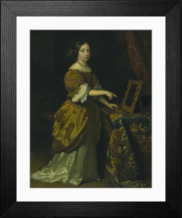Framed Print : Girl Standing before a Mirror, 1668. Creator: Gaspar Netscher Framed Print : Girl Standing before a Mirror, 1668. Creator: Gaspar Netscher