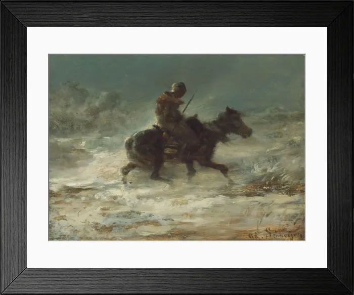 Framed Print : Man with Lance Riding through the Snow, c. 1880. Creator: Christian Adolf Schreyer Framed Print : Man with Lance Riding through the Snow, c. 1880. Creator: Christian Adolf Schreyer