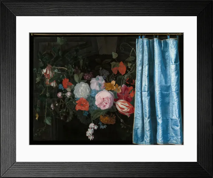 Framed Print : Trompe-l Oeil Still Life with a Flower Garland and a Curtain, 1658 Framed Print : Trompe-l Oeil Still Life with a Flower Garland and a Curtain, 1658