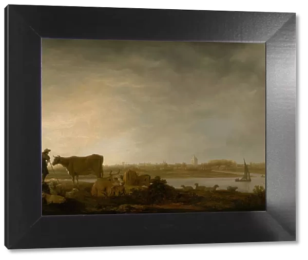 A View of Vianen with a Herdsman and Cattle by a River, c. 1643  /  45. Creator: Aelbert Cuyp