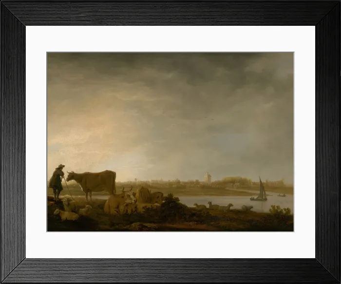 Framed Print : A View of Vianen with a Herdsman and Cattle by a River, c. 1643 / 45. Creator: Aelbert Cuyp Framed Print : A View of Vianen with a Herdsman and Cattle by a River, c. 1643 / 45. Creator: Aelbert Cuyp