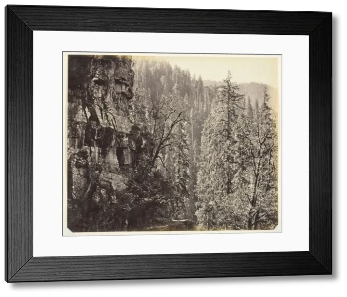 Framed Print : Untitled [cliffs and trees], c. 1865. Creator: Samuel Bourne