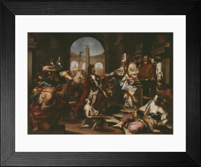 Framed Print : Theodosius Repulsed from the Church by Saint Ambrose, 1700 / 10 Framed Print : Theodosius Repulsed from the Church by Saint Ambrose, 1700 / 10