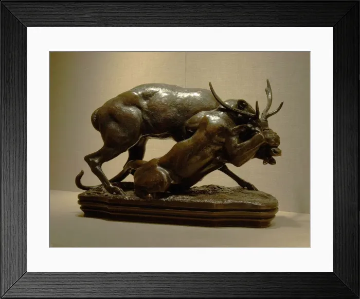 Framed Print : Panther Seizing a Stag, modeled c. 1833 (cast 1889). Creator: Antoine-Louis Barye Framed Print : Panther Seizing a Stag, modeled c. 1833 (cast 1889). Creator: Antoine-Louis Barye