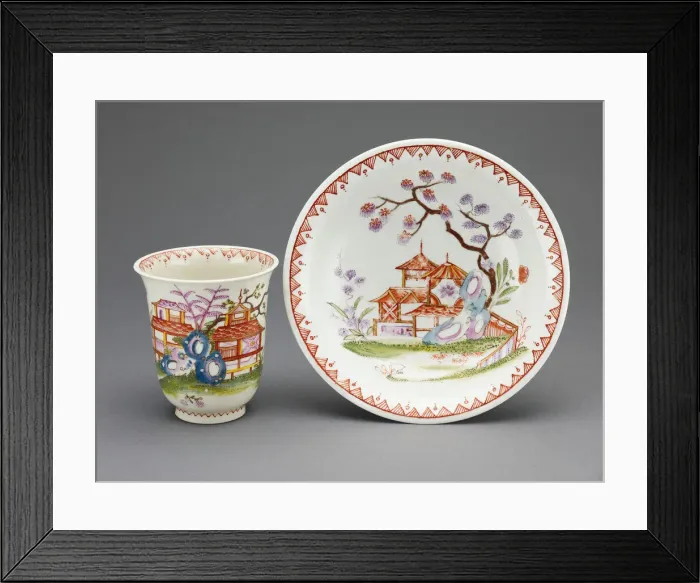 Framed Print : Cup and Saucer, Vienna, c. 1725. Creator: Du Paquier Porcelain Manufactory Framed Print : Cup and Saucer, Vienna, c. 1725. Creator: Du Paquier Porcelain Manufactory