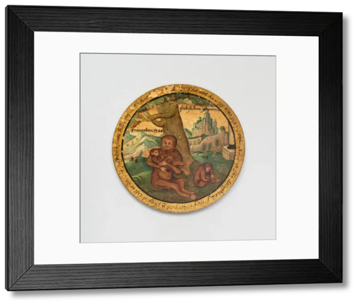 Framed Print : Trencher with a Scene from Aesops Fables, England, c. 1600. Creator: Unknown Framed Print : Trencher with a Scene from Aesops Fables, England, c. 1600. Creator: Unknown