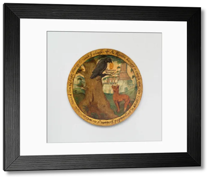Framed Print : Trencher with a Scene from Aesops Fables, England, c. 1600. Creator: Unknown Framed Print : Trencher with a Scene from Aesops Fables, England, c. 1600. Creator: Unknown