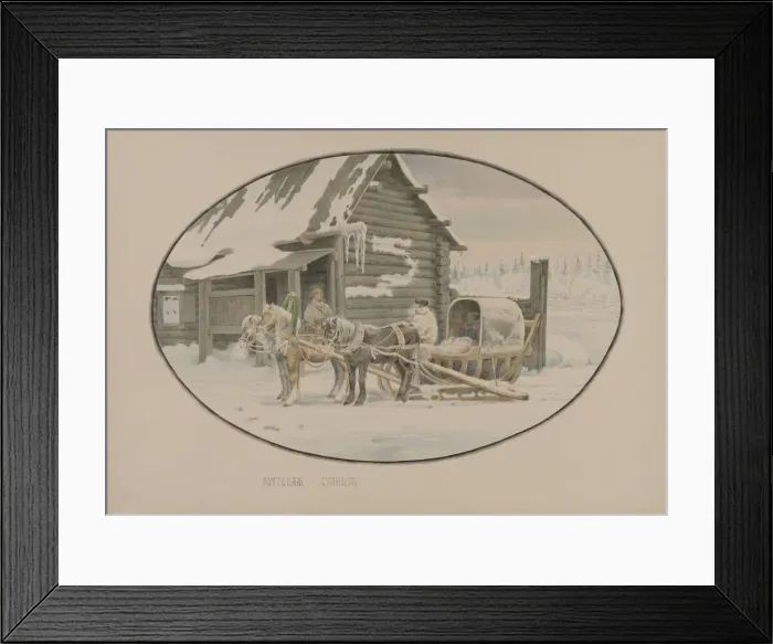 Framed Print : Postal station, 1862. Creator: Znamensky, Mikhail Stepanovich (1833-1892)