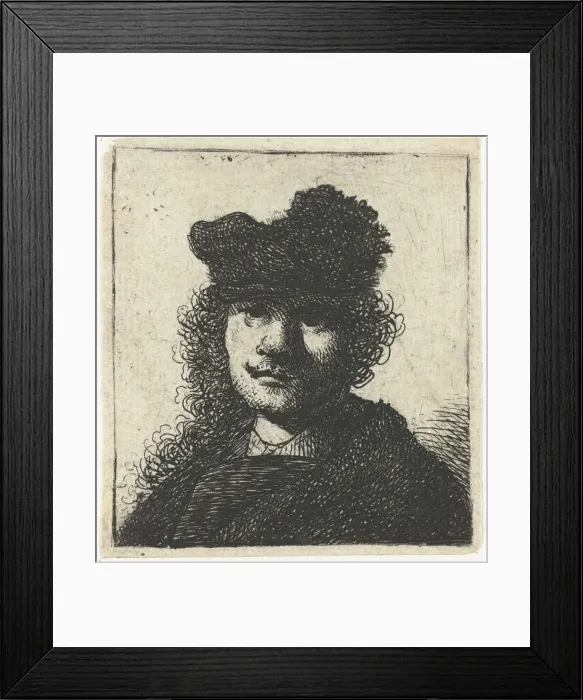 Framed Print : Self-Portrait in Cap and Dark Cloak: Bust, ca 1631. Creator Framed Print : Self-Portrait in Cap and Dark Cloak: Bust, ca 1631. Creator
