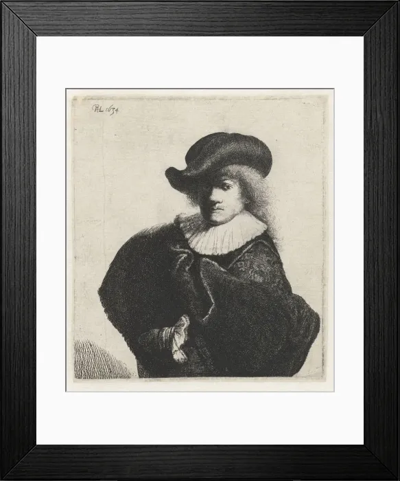 Framed Print : Self-portrait in a soft hat and embroidered cloak, 1634 Framed Print : Self-portrait in a soft hat and embroidered cloak, 1634