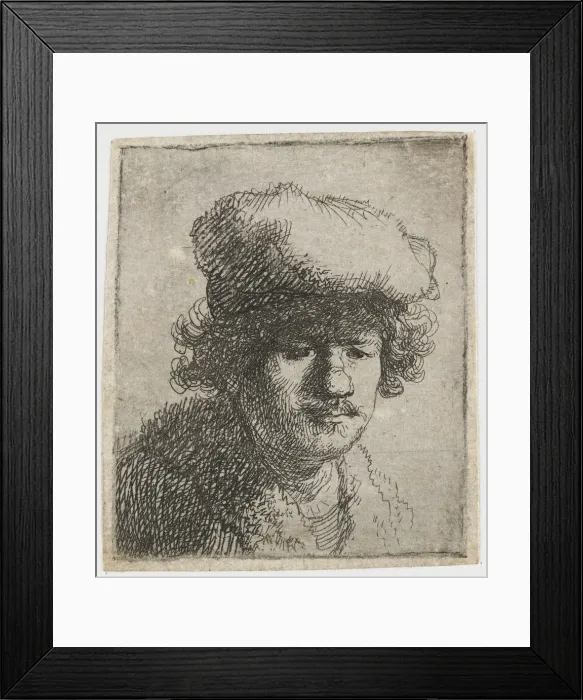 Framed Print : Self-portrait with cap pulled forward, c. 1630. Creator: Rembrandt van Rhijn (1606-1669) Framed Print : Self-portrait with cap pulled forward, c. 1630. Creator: Rembrandt van Rhijn (1606-1669)