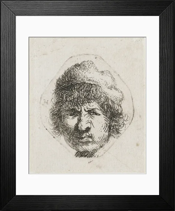 Framed Print : Self-portrait scowling, ca 1631. Creator: Rembrandt van Rhijn (1606-1669) Framed Print : Self-portrait scowling, ca 1631. Creator: Rembrandt van Rhijn (1606-1669)
