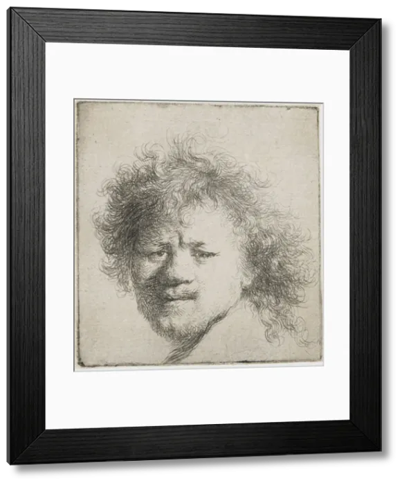 Framed Print : Self-portrait with long bushy hair: head only, ca 1631. Creator Framed Print : Self-portrait with long bushy hair: head only, ca 1631. Creator