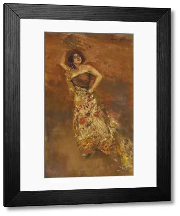 Framed Print : Spanish dancer Caroline Otero as Carmen. Creator: Keller, Albert von (1844-1920) Framed Print : Spanish dancer Caroline Otero as Carmen. Creator: Keller, Albert von (1844-1920)