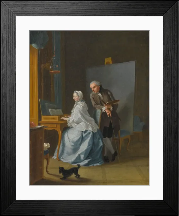 Framed Print : Self-portrait with his wife Marie Sophie at the spinet, 1756 Framed Print : Self-portrait with his wife Marie Sophie at the spinet, 1756