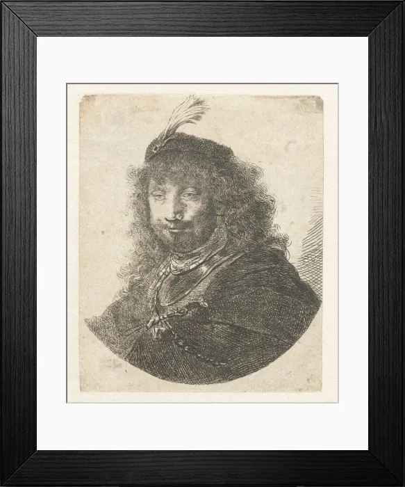 Framed Print : Self-portrait with plumed beret, after 1634. Creator: Rembrandt van Rhijn (1606-1669) Framed Print : Self-portrait with plumed beret, after 1634. Creator: Rembrandt van Rhijn (1606-1669)