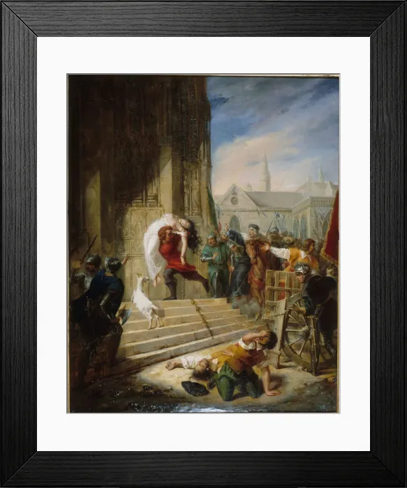 Framed Print : Quasimodo saves Esmeralda from the executioners, 1832. Creator: Henry (Latil) Framed Print : Quasimodo saves Esmeralda from the executioners, 1832. Creator: Henry (Latil)
