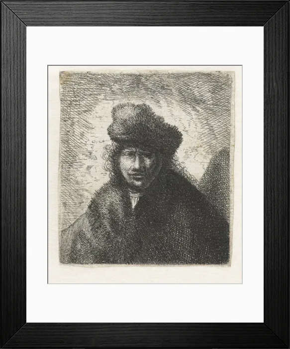 Framed Print : Self-Portrait in a slant fur cap: Bust, ca 1631. Creator: Rembrandt van Rhijn (1606-1669) Framed Print : Self-Portrait in a slant fur cap: Bust, ca 1631. Creator: Rembrandt van Rhijn (1606-1669)