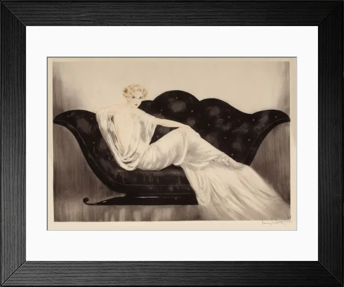 Framed Print : The Sofa, 1937. Creator: Icart, Louis Justin Laurent (1888-1950) Framed Print : The Sofa, 1937. Creator: Icart, Louis Justin Laurent (1888-1950)
